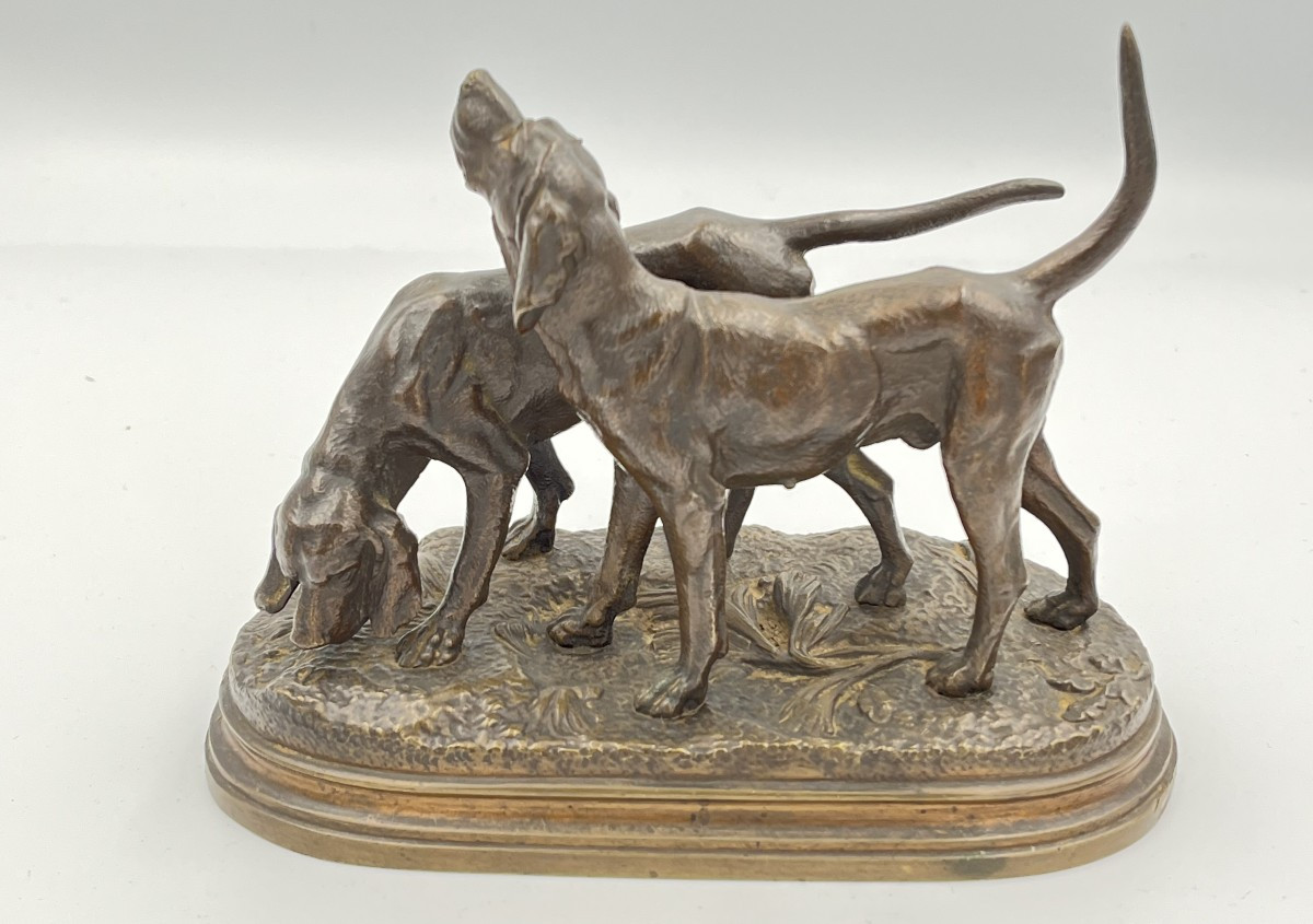 Sculpture -  Chiens De Chasse , Alfred Dubucand (1828-1894) 
