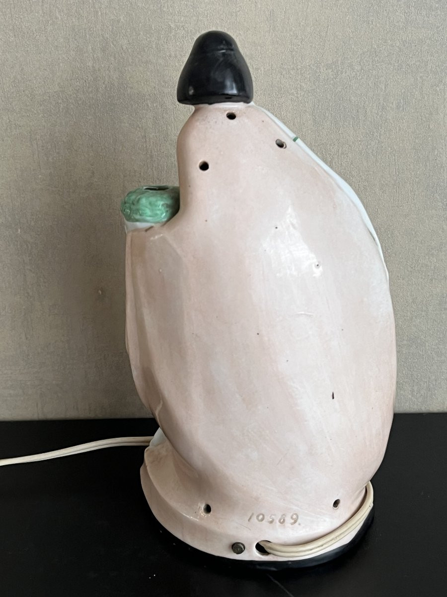 Veilleuse Art Déco en porcelaine polychrome – Femme stylisée – Années 1930 – Numérotée 10589-photo-3