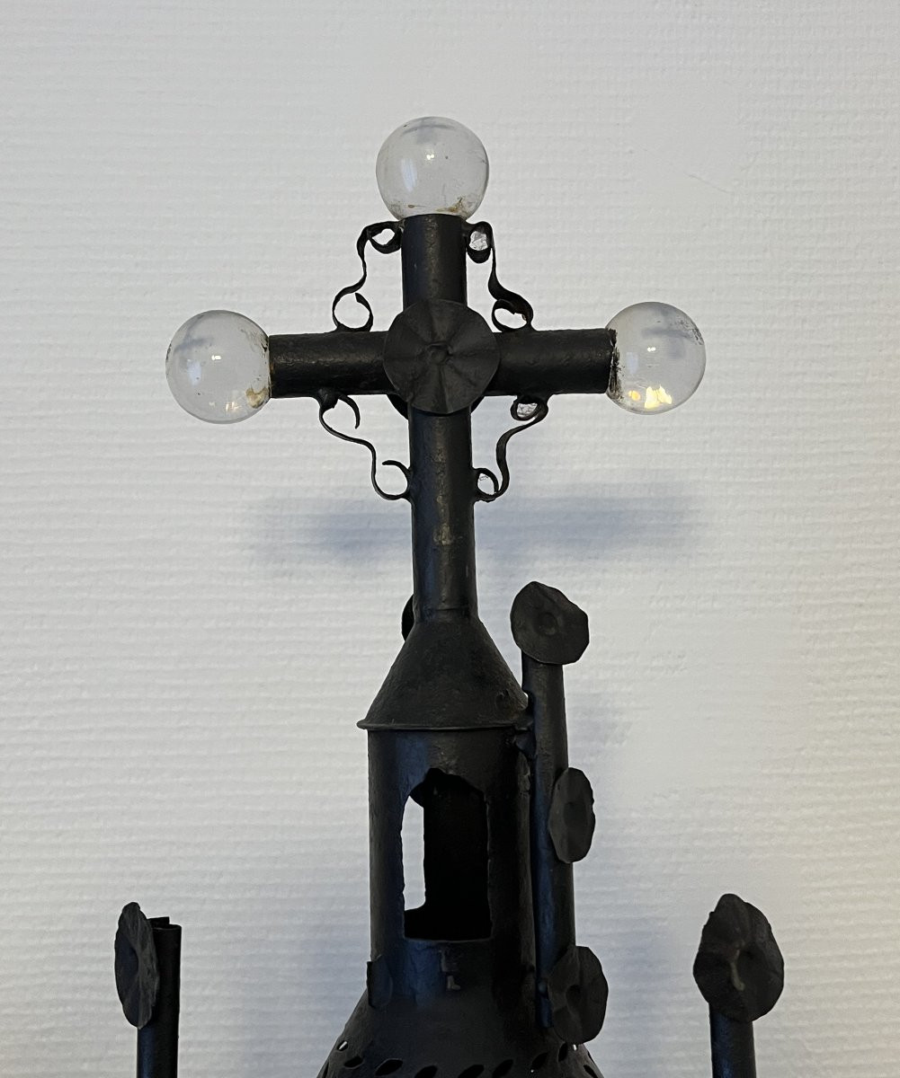 "Lanterne de procession XIXe en tôle "-photo-3