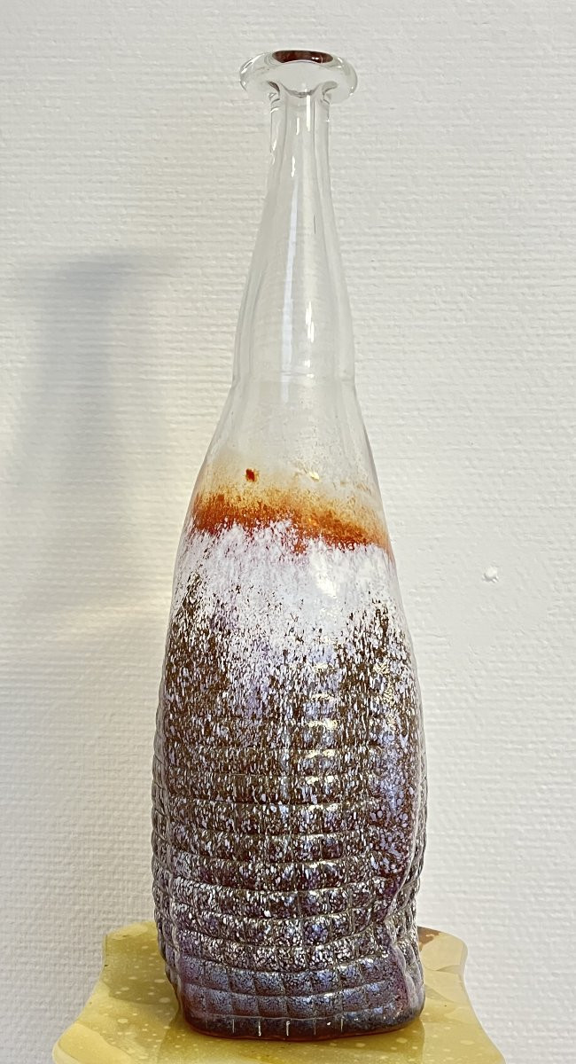 Blown Glass Vase/bottle – Piece Signed “lutgen For Hyalos 1997” -photo-2