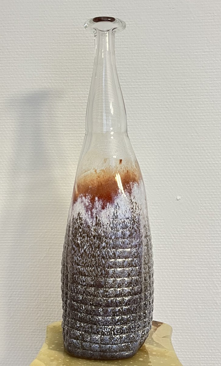 Blown Glass Vase/bottle – Piece Signed “lutgen For Hyalos 1997” -photo-3