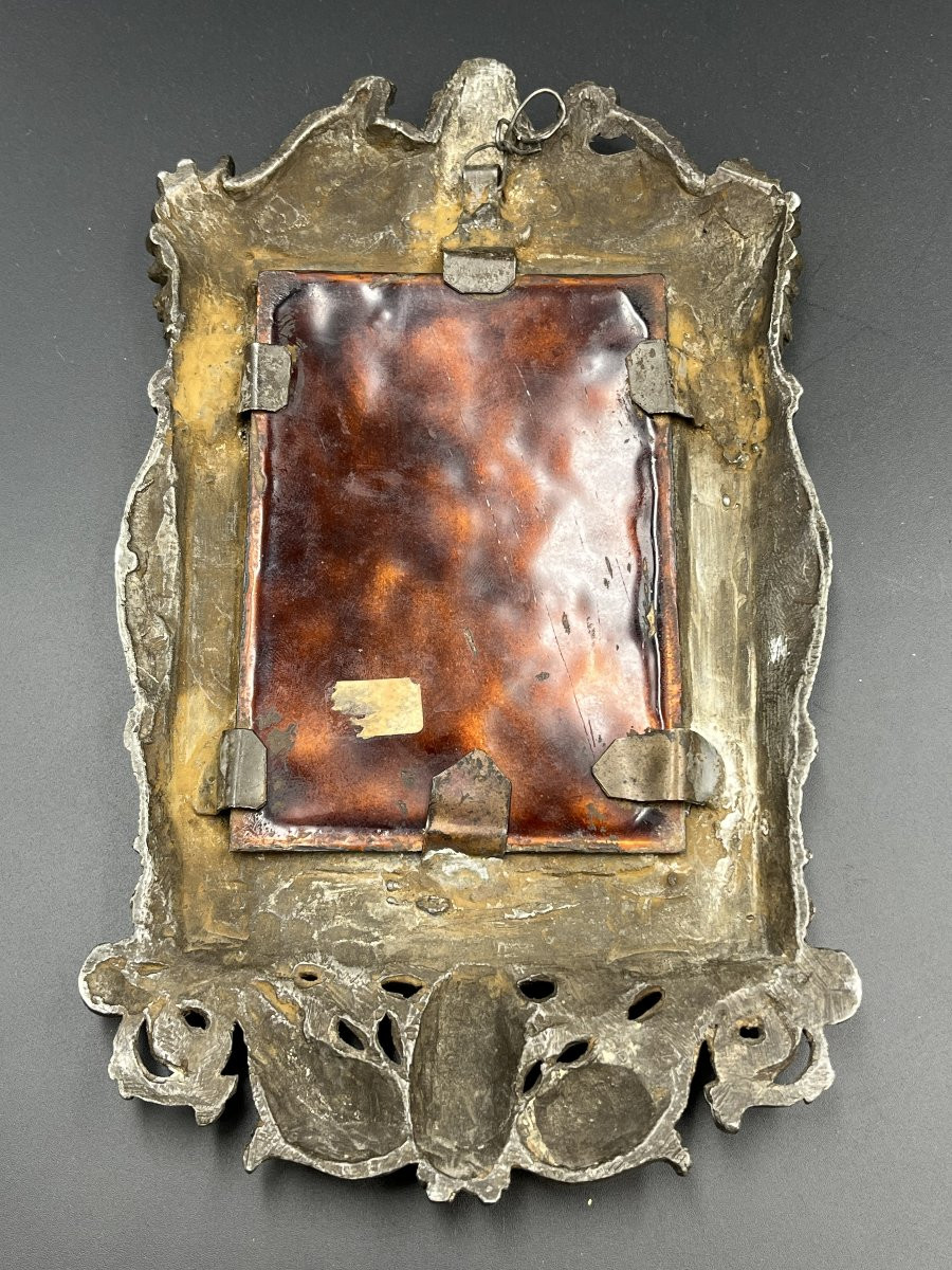 Limoges Enamels, Virgin And Child With A Pear In A Lead Frame-photo-3