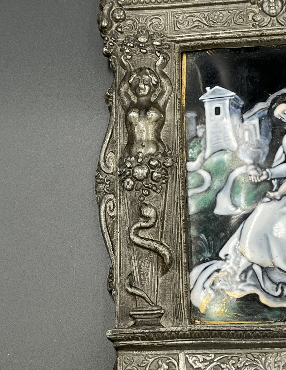 Limoges Enamels, Virgin And Child With A Pear In A Lead Frame-photo-3