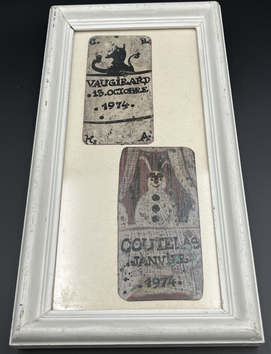 Robert Coutelas (1930-1985) – Deux cartes/plaques peintes datées 1974
