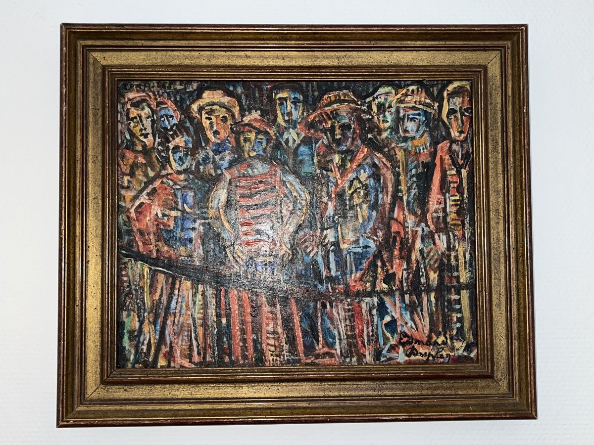 Edmond Duplan - Turfists, 1969 - Oil On Canvas Signed - Expressionist Art-photo-3