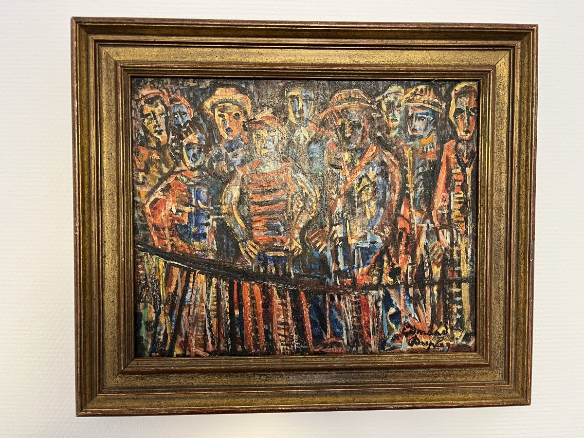 Edmond Duplan - Turfists, 1969 - Oil On Canvas Signed - Expressionist Art-photo-6