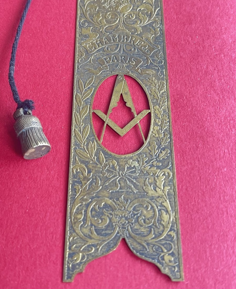 Masonic Brass Bookmark – Paris Chamber – Grand Orient Of France – 19th / Early 20th Century-photo-2