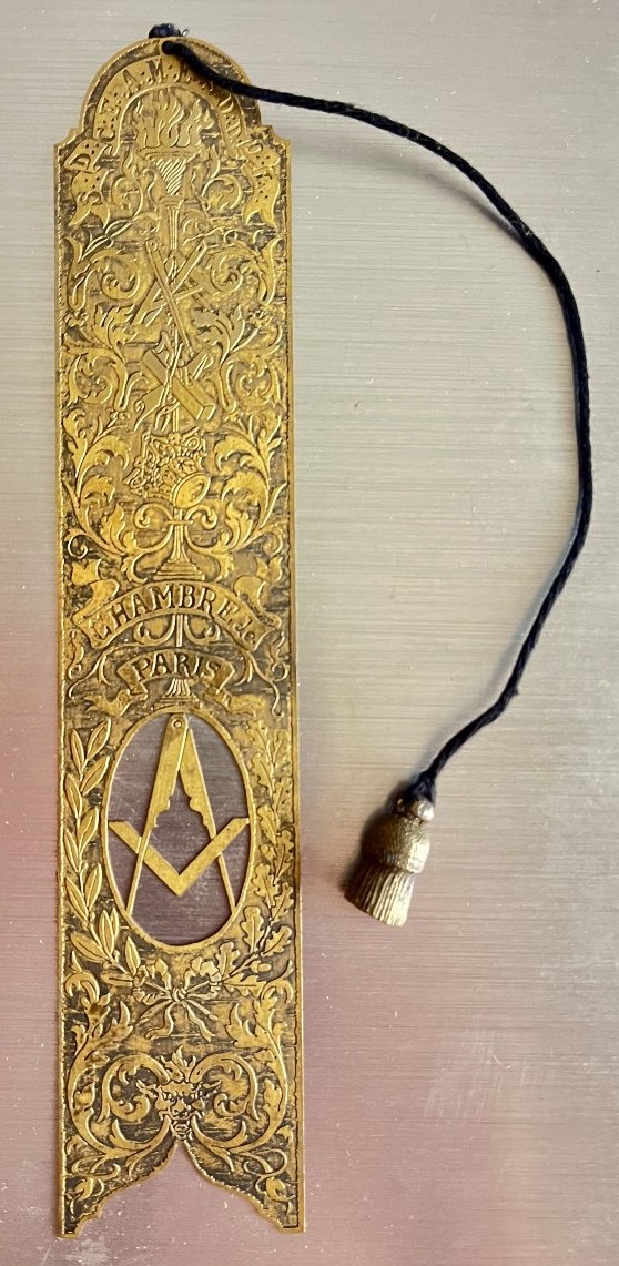 Masonic Brass Bookmark – Paris Chamber – Grand Orient Of France – 19th / Early 20th Century