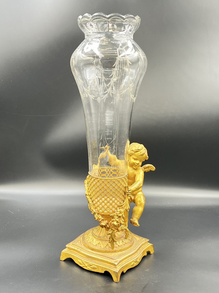 Crystal And Gilded Bronze Vase Decorated With Putti – Napoleon III Period-photo-3