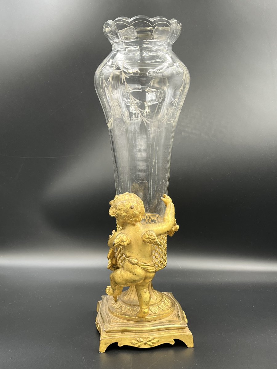 Crystal And Gilded Bronze Vase Decorated With Putti – Napoleon III Period-photo-3