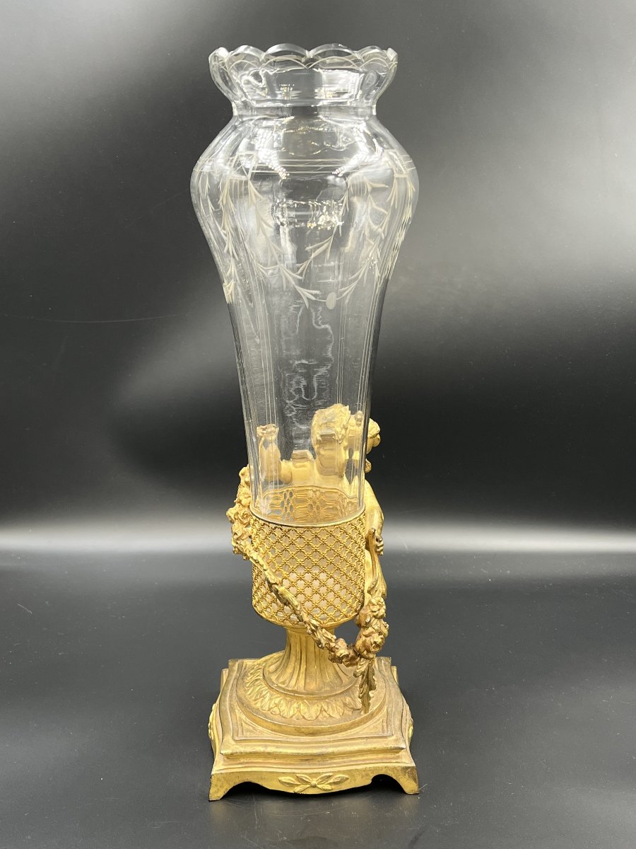 Crystal And Gilded Bronze Vase Decorated With Putti – Napoleon III Period-photo-5