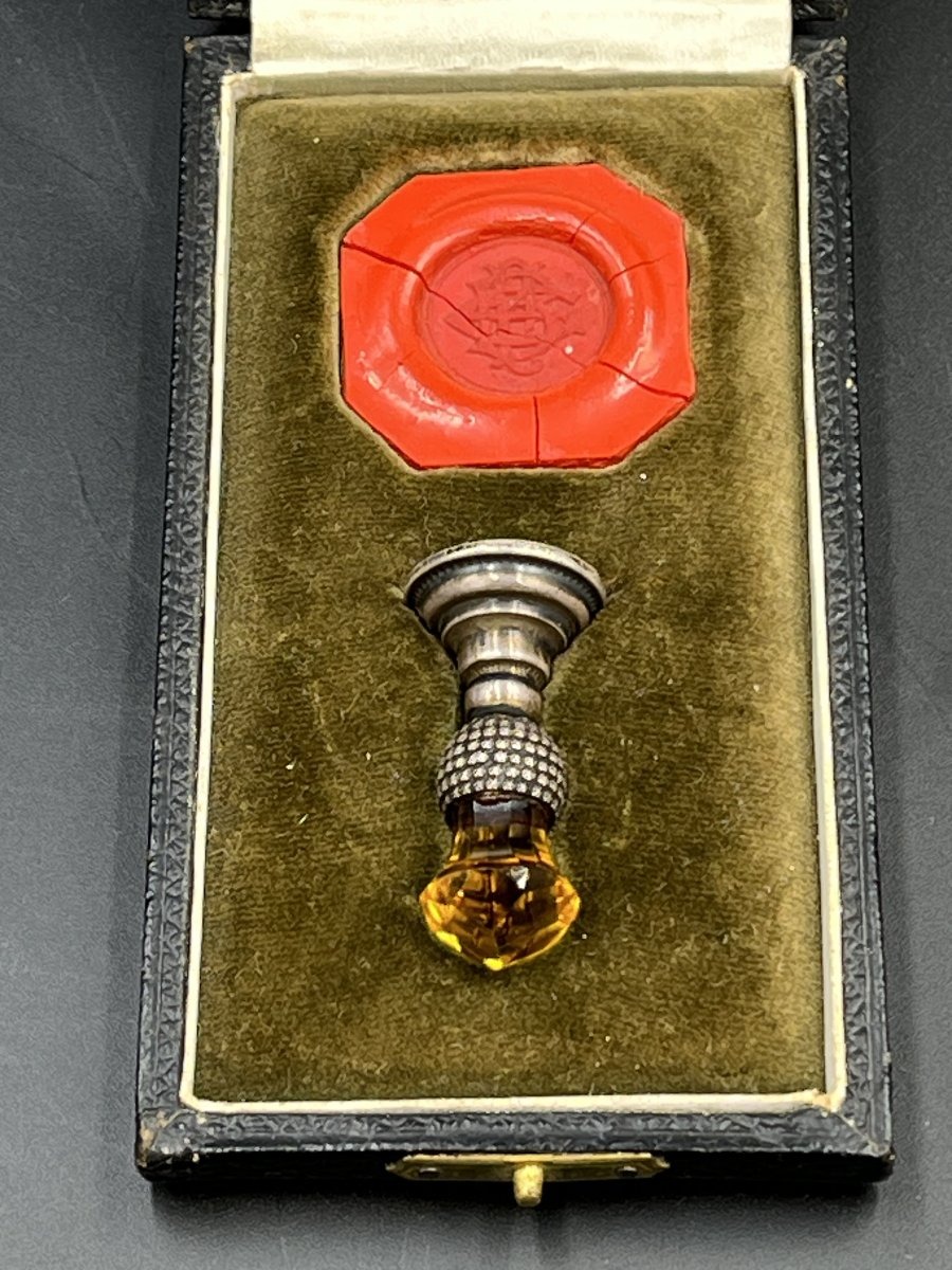 Sceau Art Nouveau en argent massif et citrine – Chardon écossais – Birmingham-photo-2