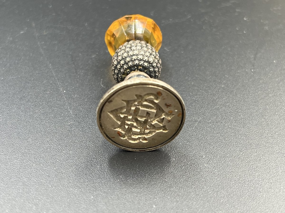 Sceau Art Nouveau en argent massif et citrine – Chardon écossais – Birmingham-photo-5