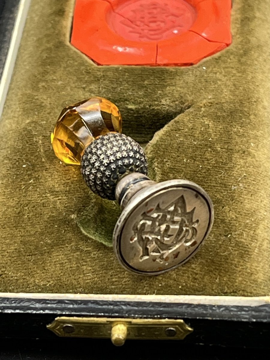 Sceau Art Nouveau en argent massif et citrine – Chardon écossais – Birmingham-photo-6