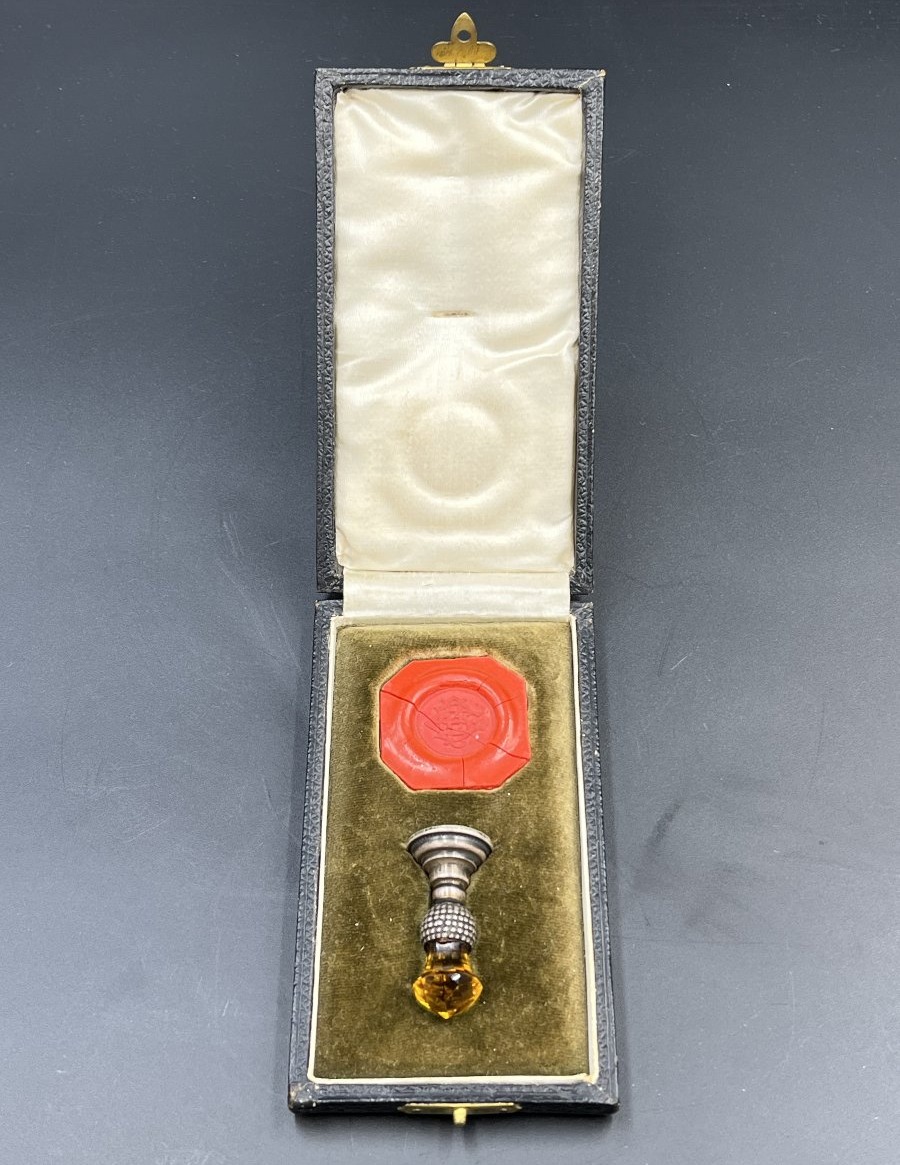 Sceau Art Nouveau en argent massif et citrine – Chardon écossais – Birmingham