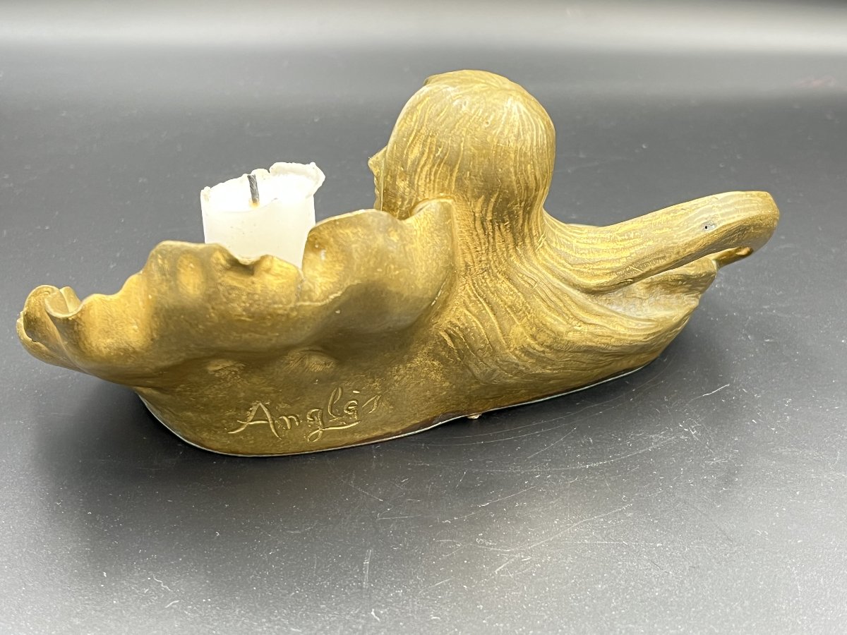 Art Nouveau Candlestick In Gilded Bronze, Signed Anglès – Circa 1900-photo-4