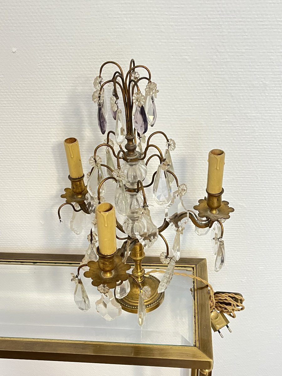 Paire de girandoles en bronze doré et cristal taillé – Style Louis XV – XIXe siècle-photo-2