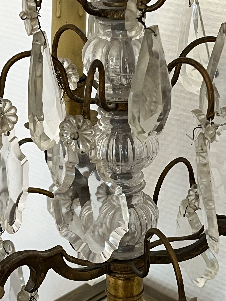 Paire de girandoles en bronze doré et cristal taillé – Style Louis XV – XIXe siècle-photo-3