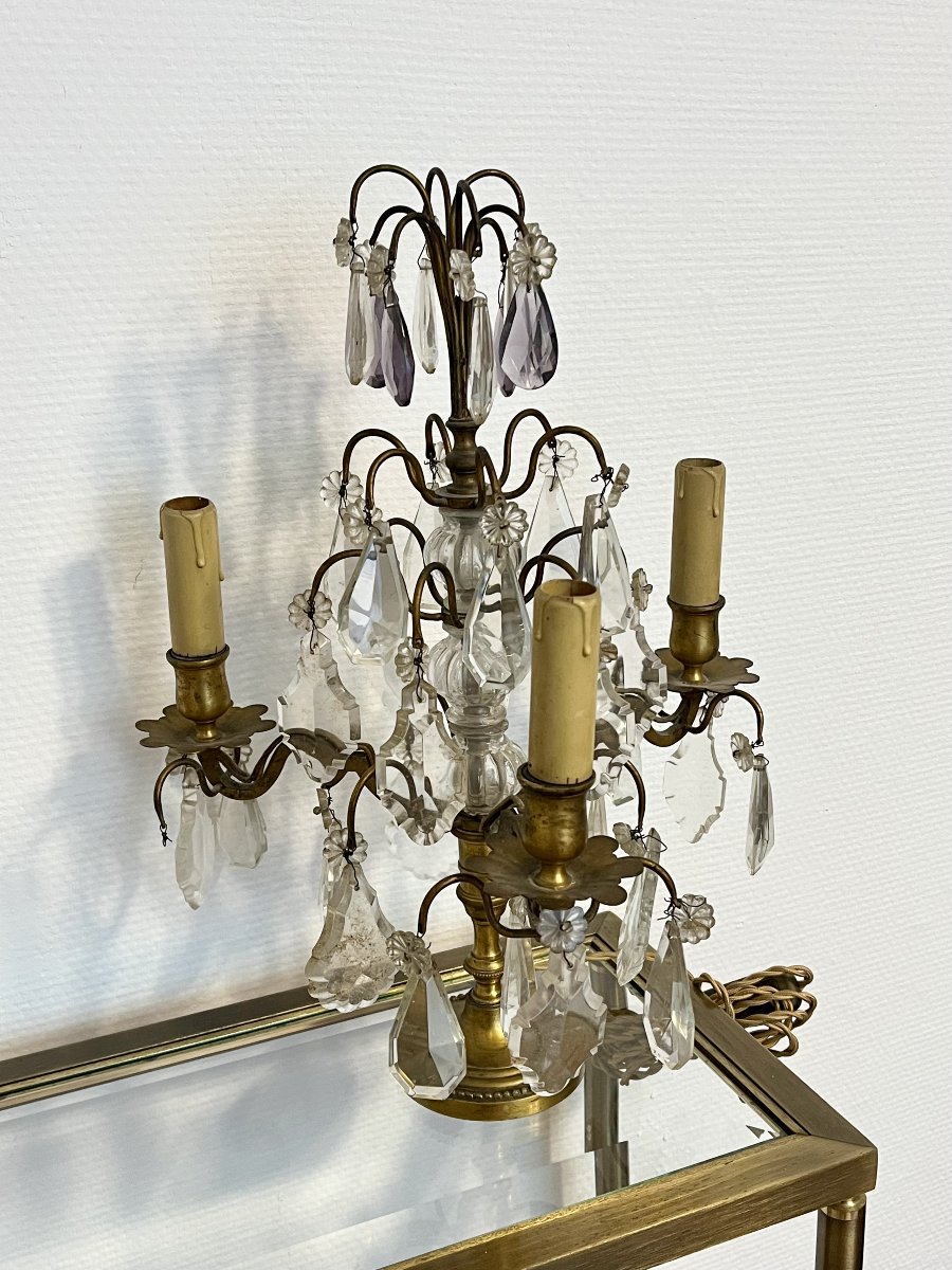 Paire de girandoles en bronze doré et cristal taillé – Style Louis XV – XIXe siècle-photo-1