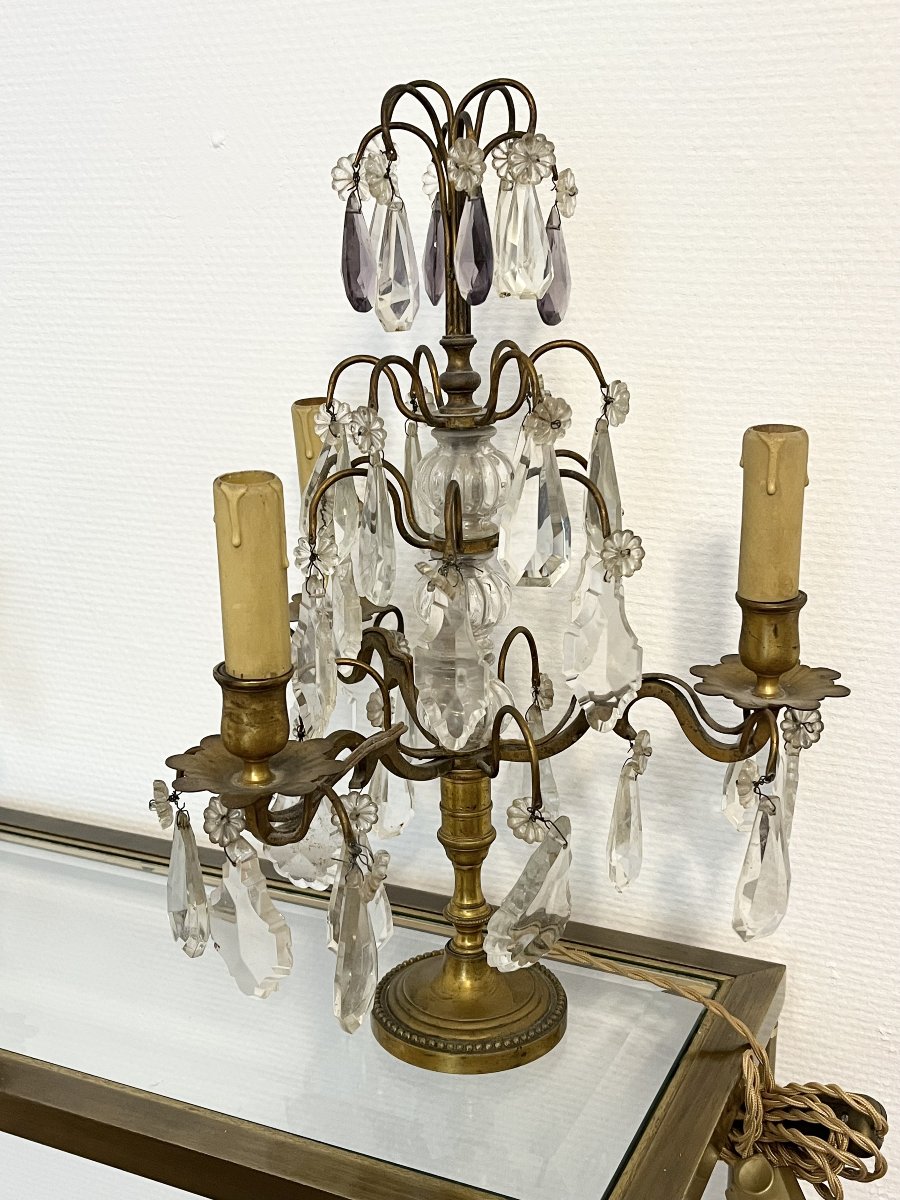Paire de girandoles en bronze doré et cristal taillé – Style Louis XV – XIXe siècle-photo-3