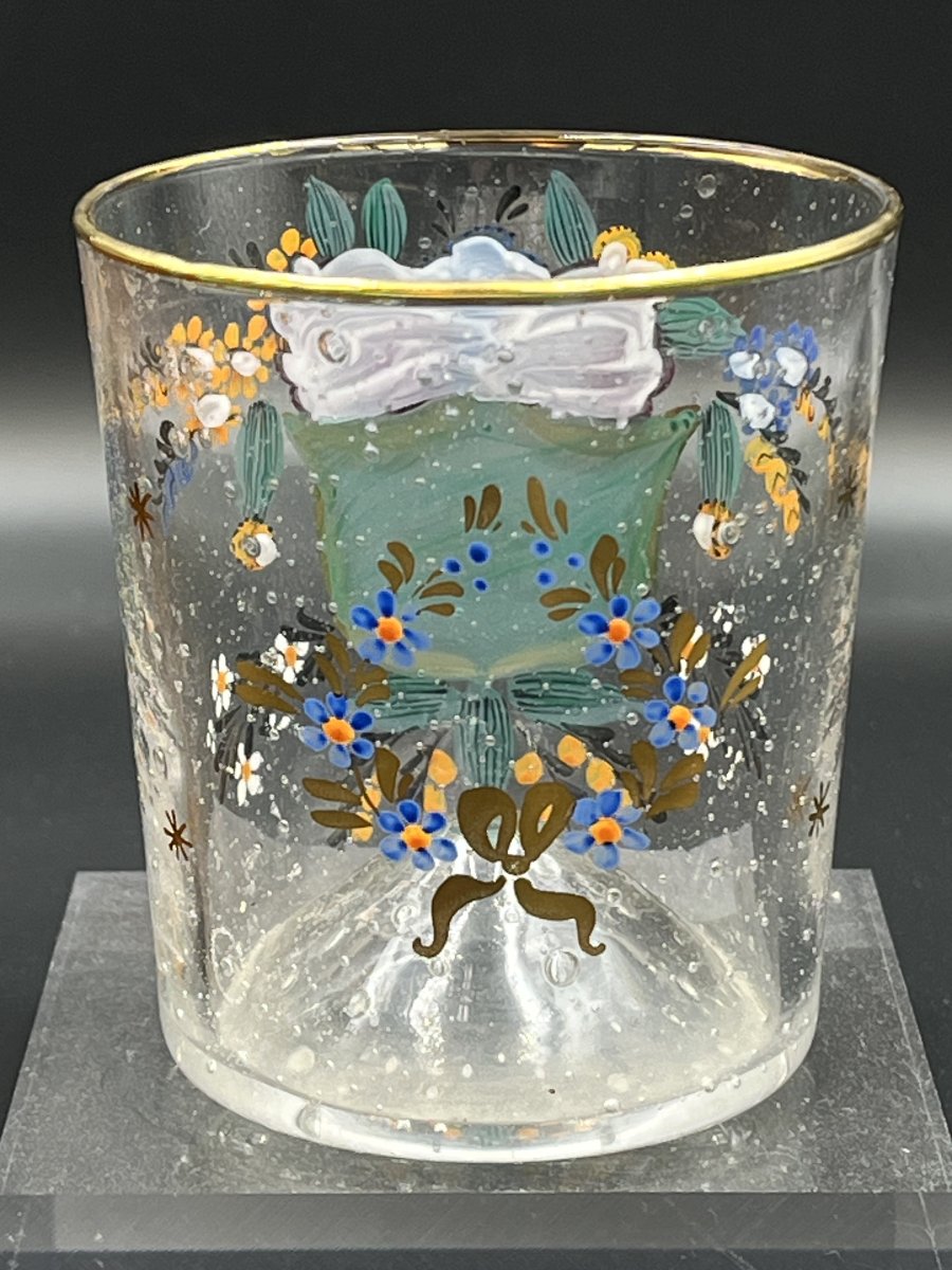 Enameled Glass Wedding Goblet, Inscribed With “liebe,” In Its Original 18th-century Case -photo-4