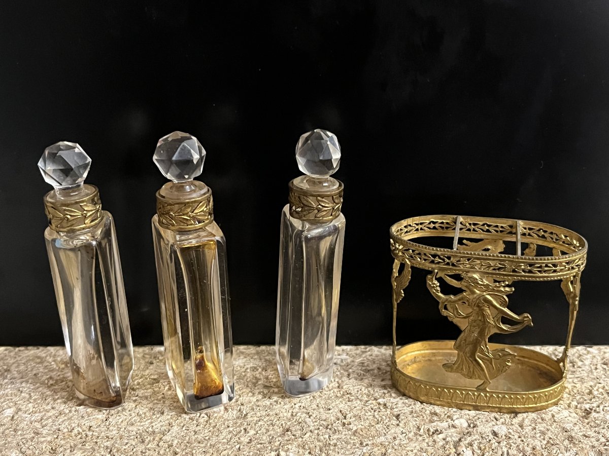 Miniature Perfume Cabinet From The Napoleon III Era – Three Cut-glass Bottles -photo-3