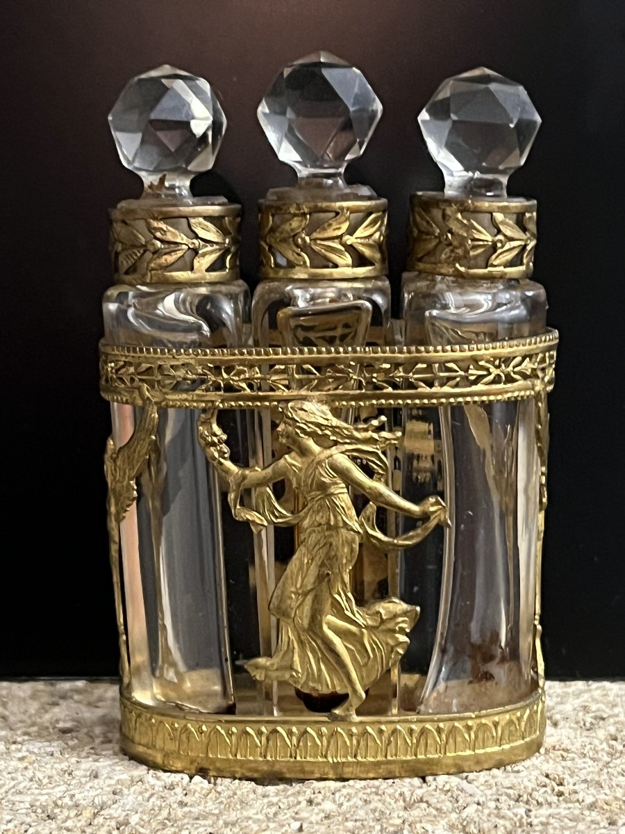 Miniature Perfume Cabinet From The Napoleon III Era – Three Cut-glass Bottles 
