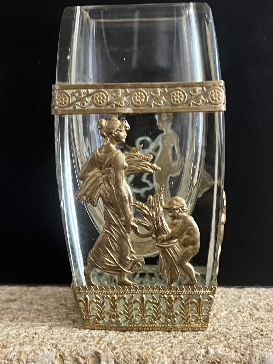 Small Crystal And Gilded Bronze Vase With Figurative Decoration – 19th Century-photo-3