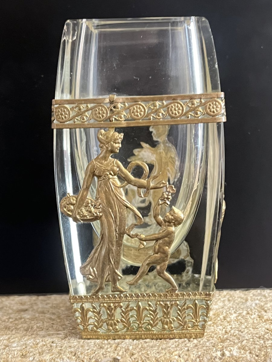 Small Crystal And Gilded Bronze Vase With Figurative Decoration – 19th Century