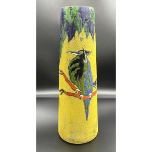 Leune Frosted Enameled Glass Vase, Circa 1930