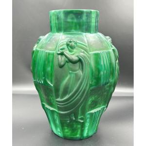 Art Deco Vase “ingrid” – Czech Malachite Glass, Curt Schlevogt (circa 1935)