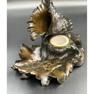 Patinated Bronze Inkwell With A Marine Motif Featuring A Seashell And A Crab — France, Circa 1900