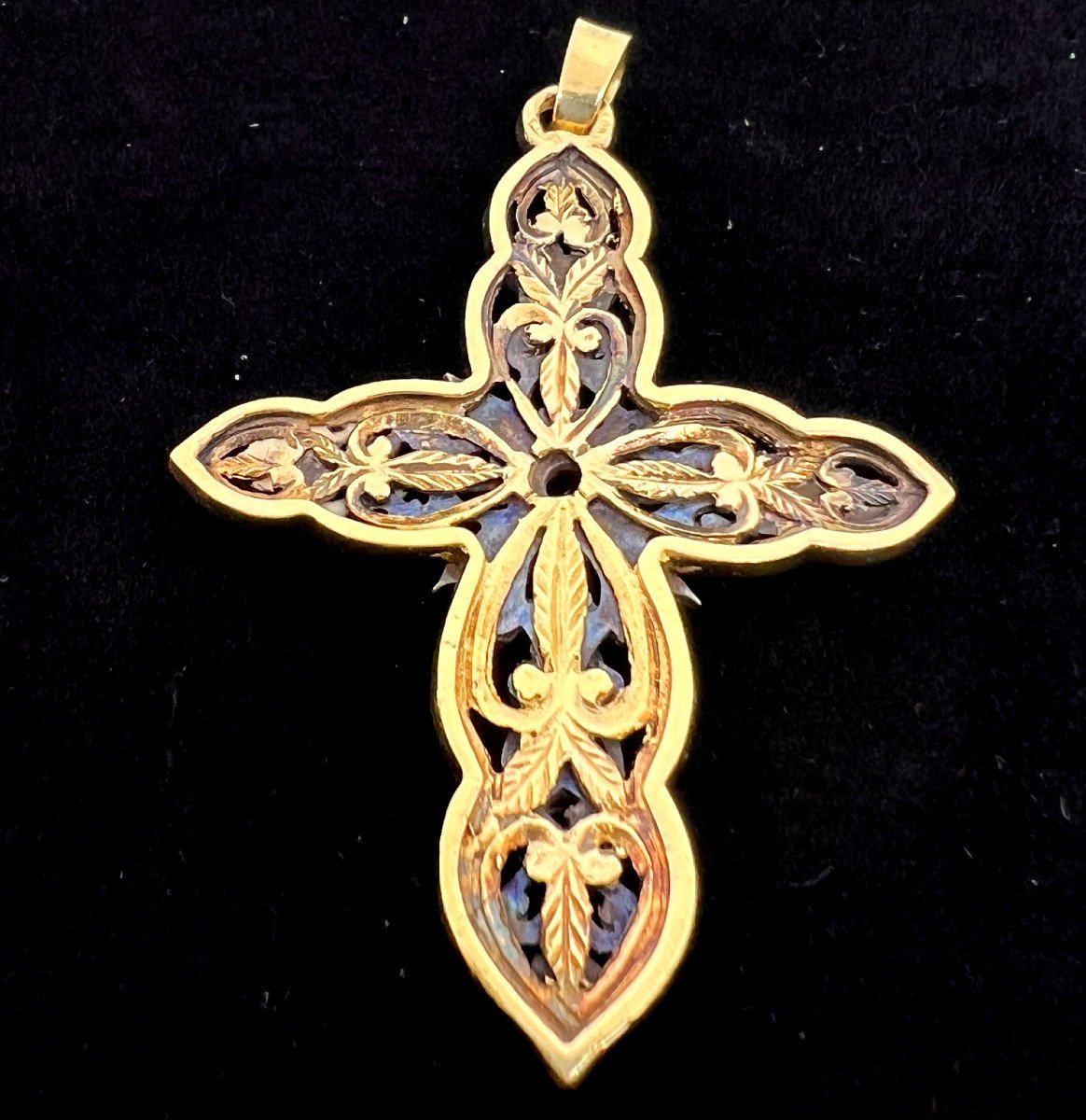 Pendentif Croix En Or 18 Kt  Et Argent Italie Debut Du XX Sec.-photo-1