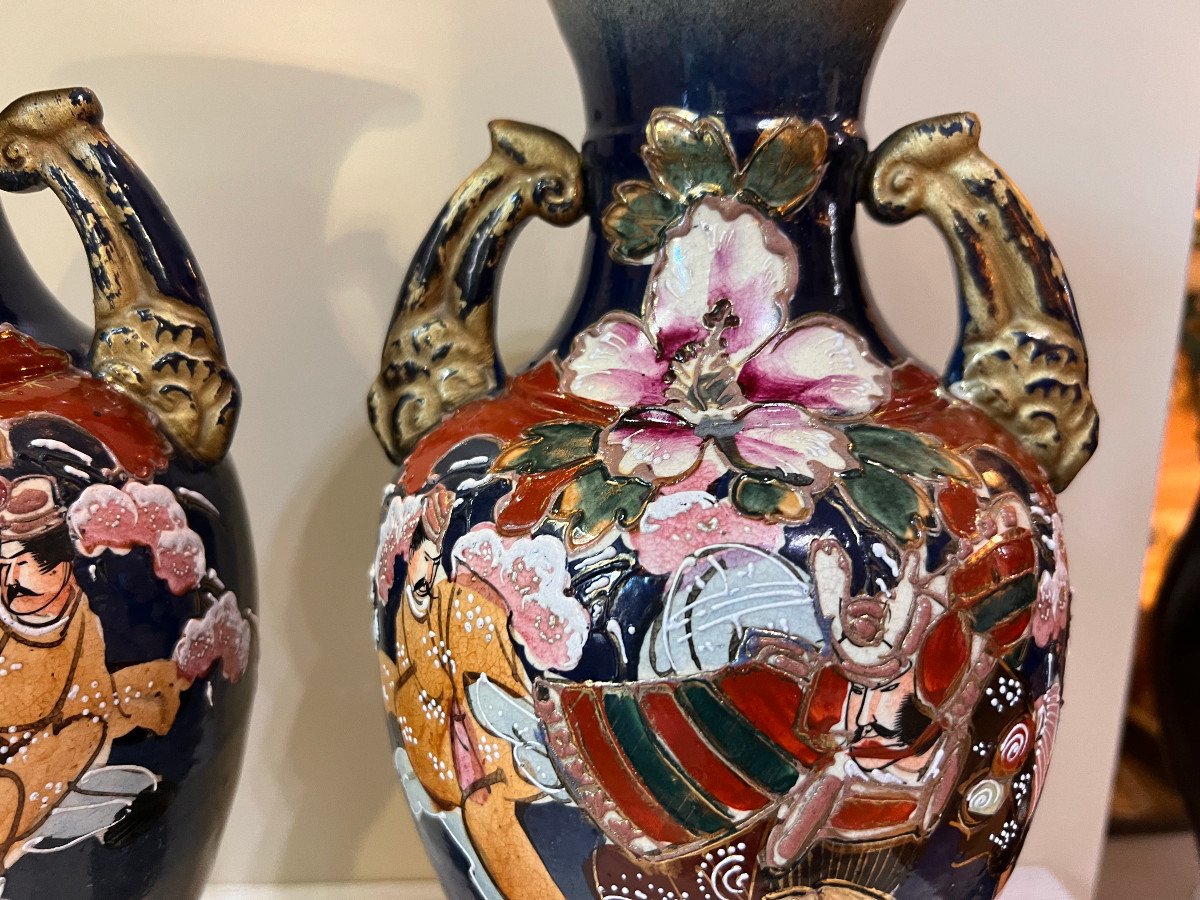 Satsuma Pair Of Terracotta Vase-photo-4