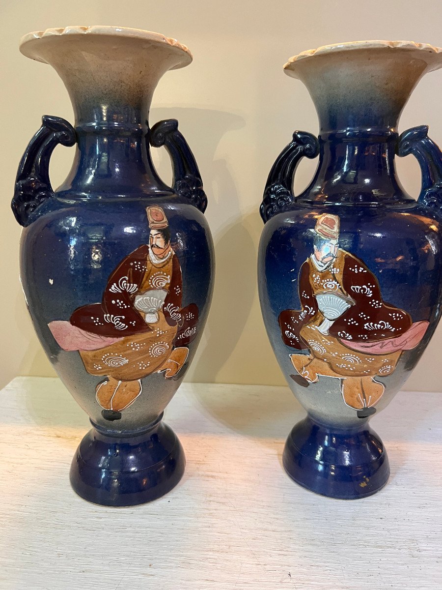 Satsuma Pair Of Terracotta Vase-photo-2