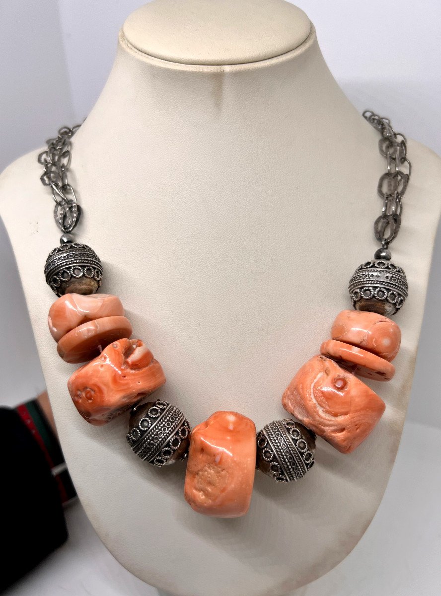 North Africa Sterling Silver And Coral