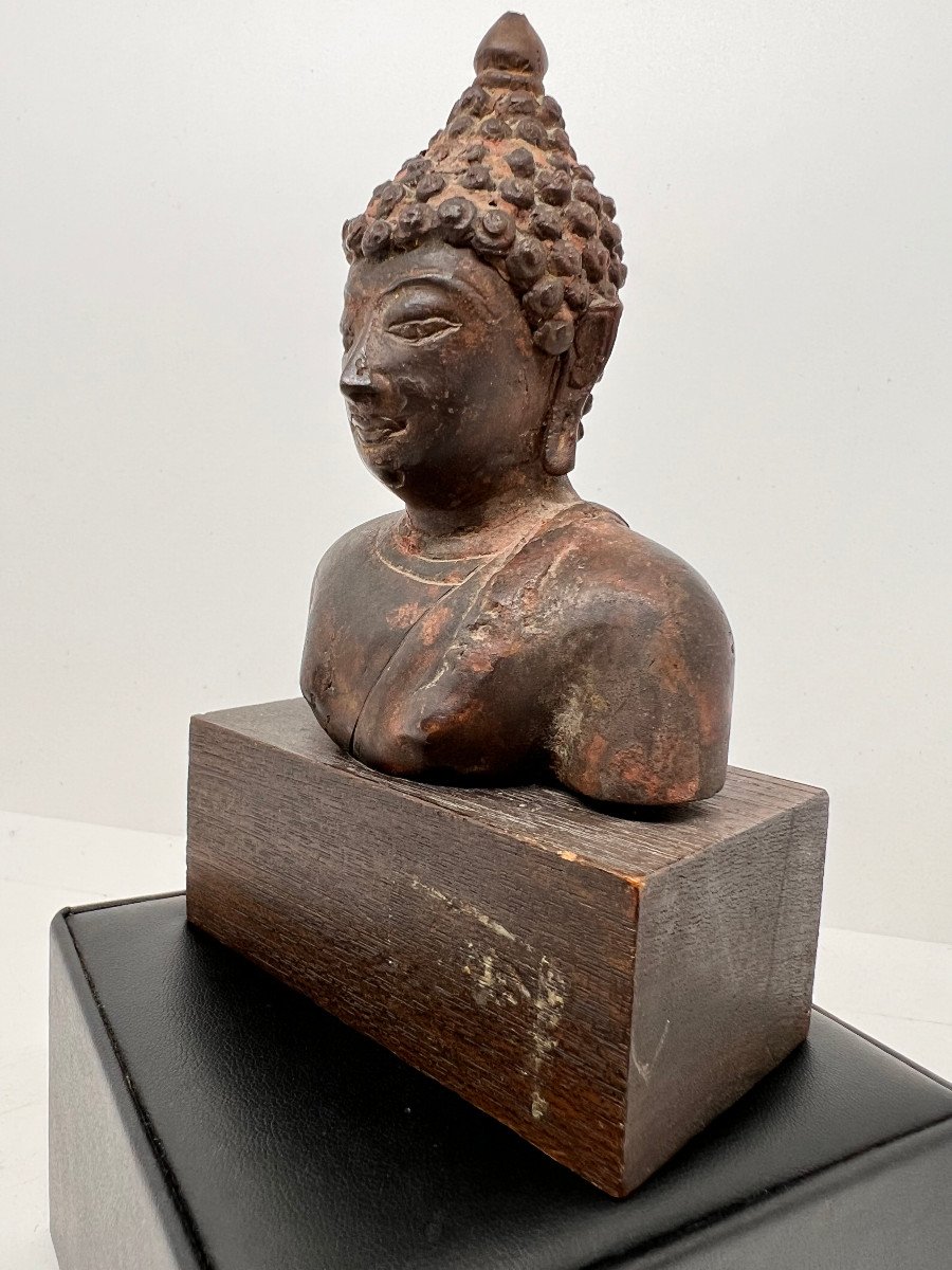Tête De Bouddha Du Laos En Bronze-photo-4