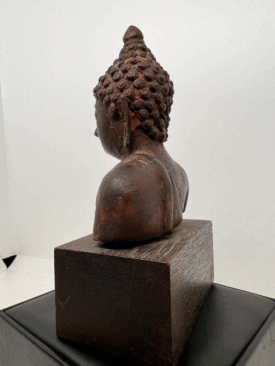 Tête De Bouddha Du Laos En Bronze-photo-5