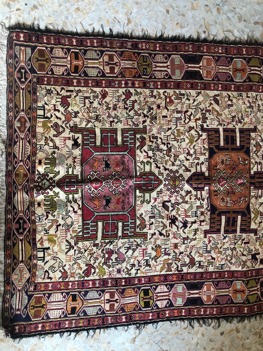 Kilim Soumak, Azerbaïdjan Iranien, 184 Cm X 119 Cm, Noué Main Vers 1970, Très Bon état-photo-3