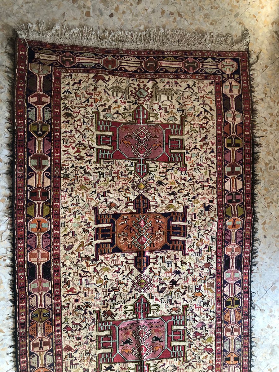 Kilim Soumak, Azerbaïdjan Iranien, 184 Cm X 119 Cm, Noué Main Vers 1970, Très Bon état-photo-1