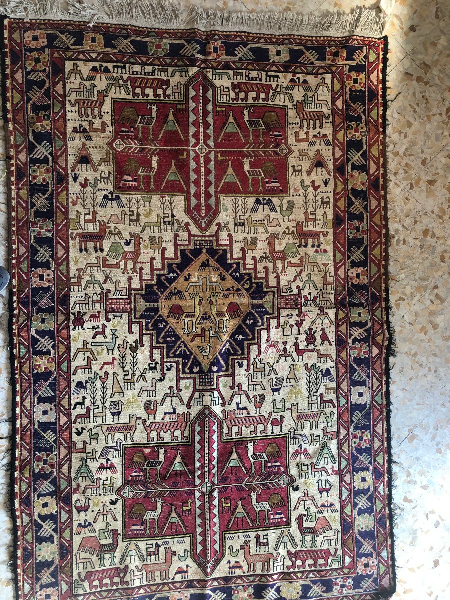 Kilim Soumak, Azerbaïdjan Iranien, 183 Cm X 120  Cm, Noué Main Vers 1970, Très Bon état-photo-4