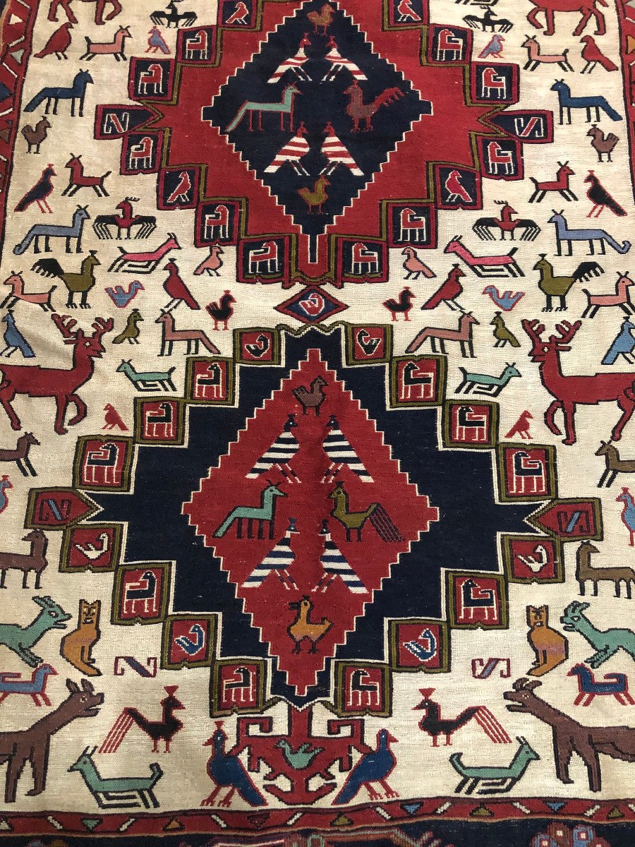 Kilim Soumak, Azerbaïdjan Iranien, 195 Cm X 119  Cm, Noué Main Vers 1970, Très Bon état-photo-2