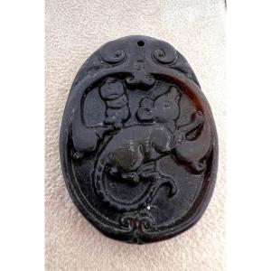 Amulet En Jadeite Chine Epoque Republicain XX Sec.