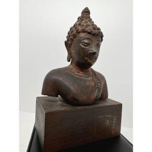 Tête De Bouddha Du Laos En Bronze