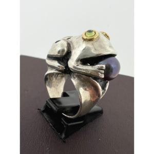 Italie  XX sec argent massif et or jaune 18 kt