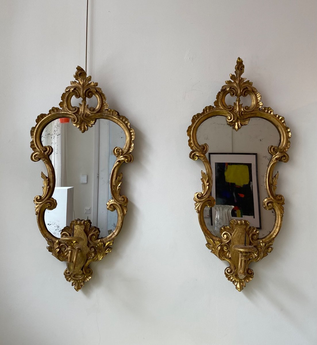Paire De Miroirs En Bois Sculpté Fin Du 18ème Siècle 