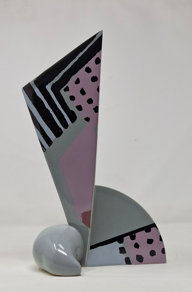Memphis-style Porcelain Vase By Heide Warlamis, Circa 1980s-photo-3