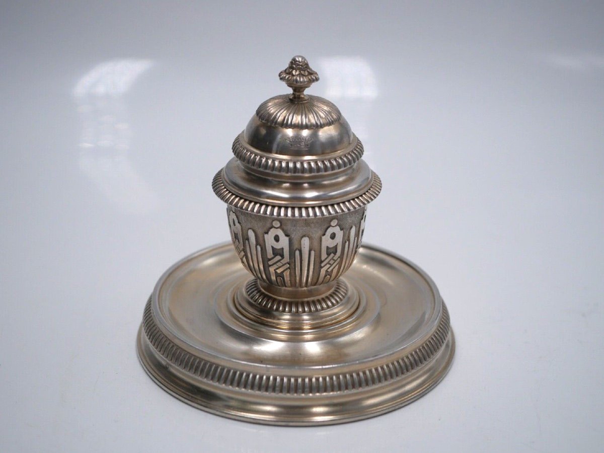 Solid Silver And Vermeil Office Inkwell By Lapar