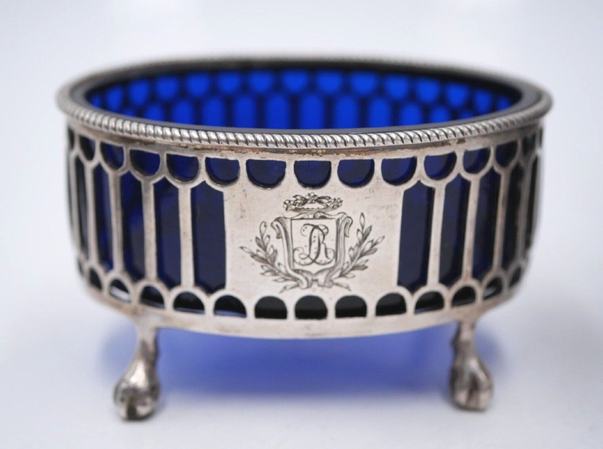 Condiment Set In Sterling Silver And Blue Glass 18th Century -photo-1