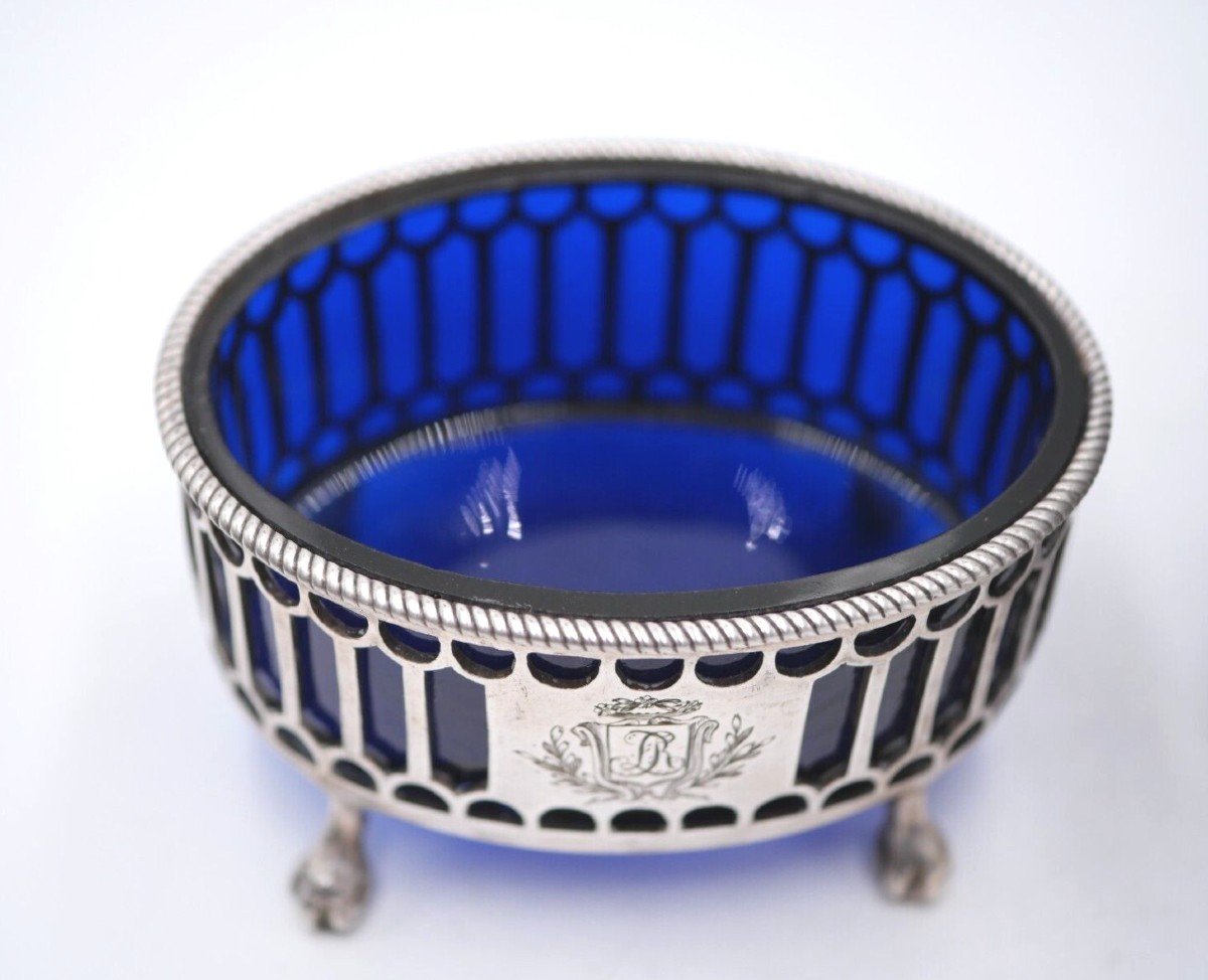 Condiment Set In Sterling Silver And Blue Glass 18th Century -photo-2